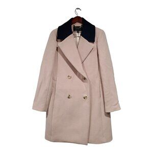 J. Crew Arianna Dusty Pink w/ Navy Collar Contrast TopCoat Wool Blend Size 10